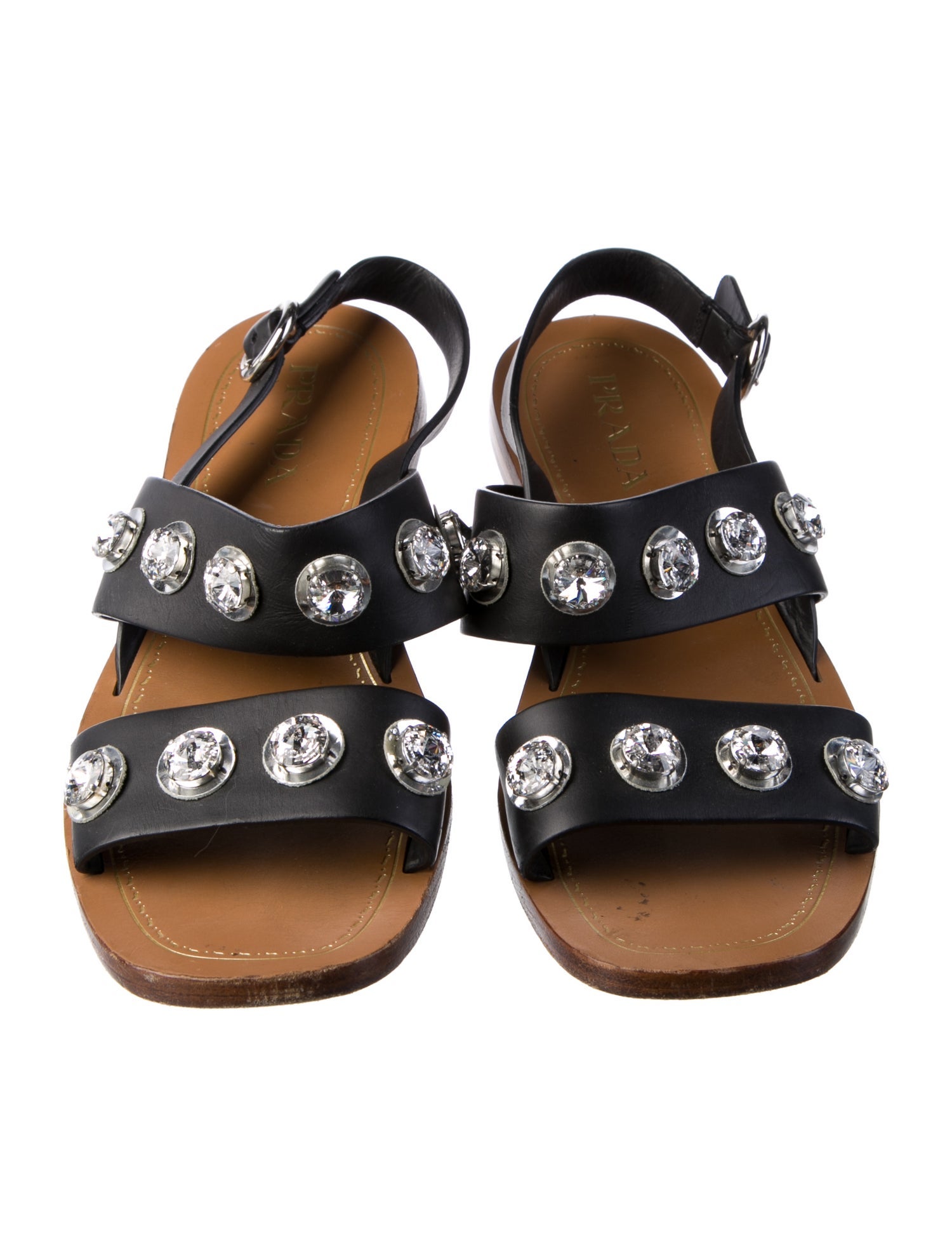 Prada Leather Crystal Embellishments Slingback Sandals